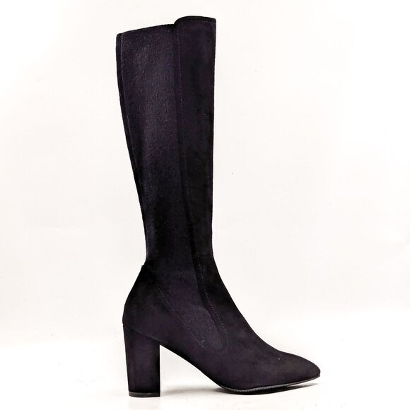 Stuart Weitzman Women Livia Black Suede Block Heel Tall Elastic Boots size 9 - Picture 10 of 11